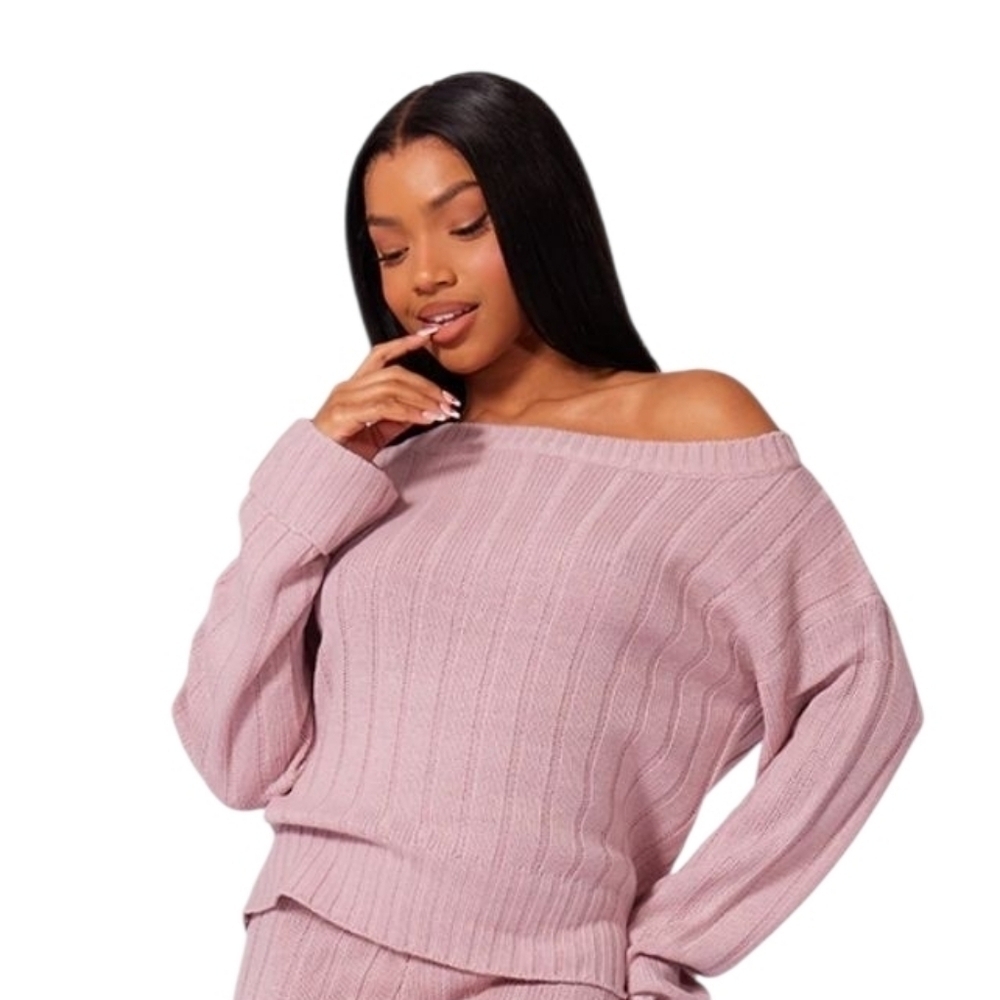 PrettyLittleThing | Pink Bardot Off The Shoulder Jumper Sweater (Small/Medium)